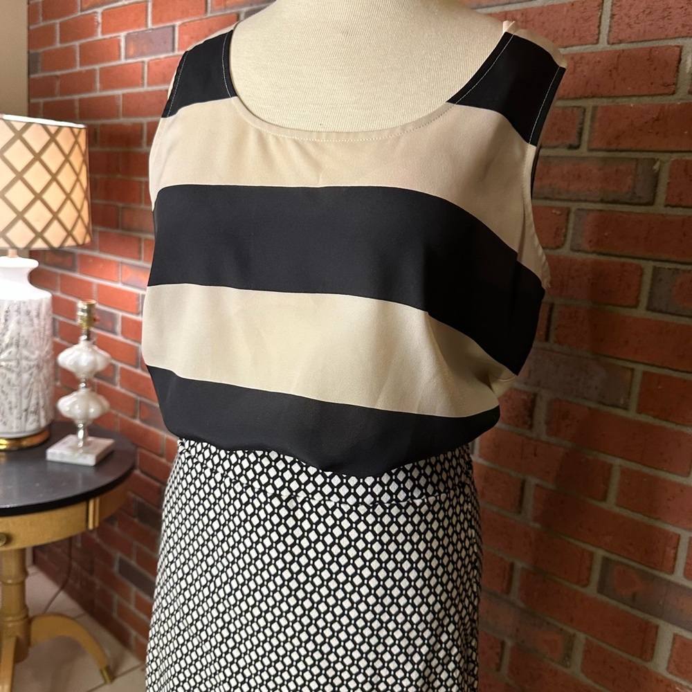 LOFT Black and Cream Striped Top
